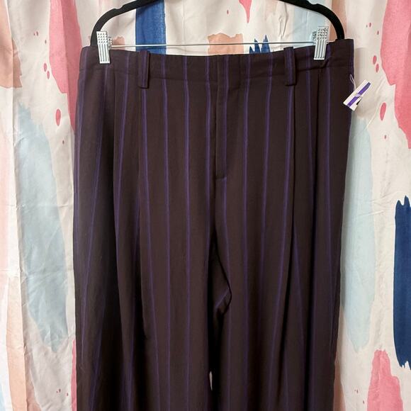 Vince Pleat-Front Wide-Leg Pants in Brown and Purple Stripes Size 14 - Picture 4 of 13